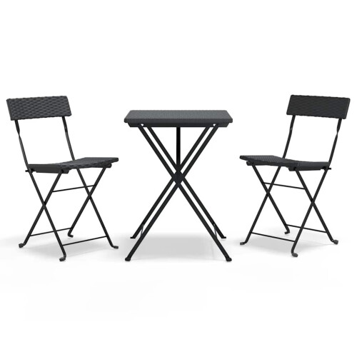 Berkfield 3 Piece Folding Bistro Set Black Poly Rattan 1