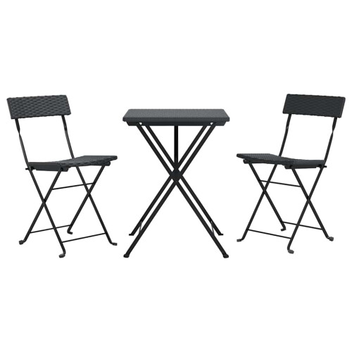 Berkfield 3 Piece Folding Bistro Set Black Poly Rattan 2