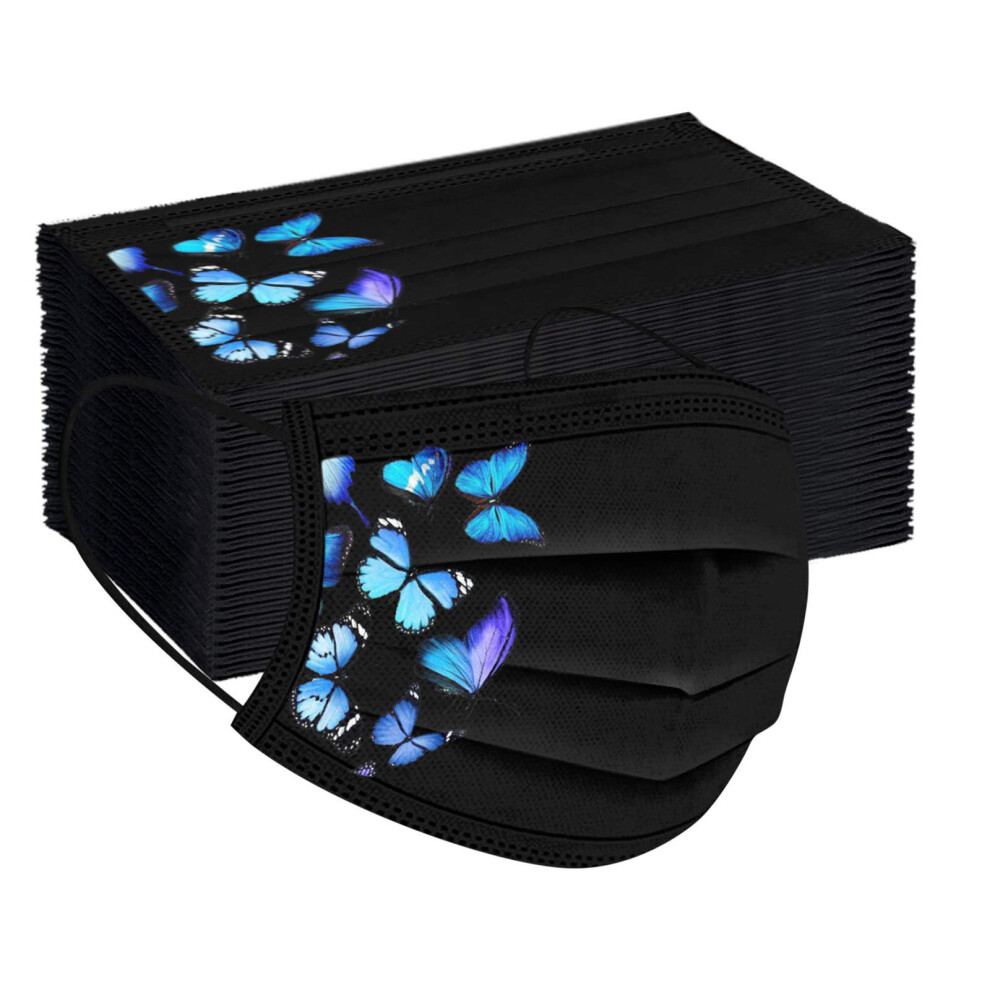 50 Pack Butterfly Disposable Face Mask For Women Adult, Breathable 3Layer Protection, Black Fashion Design 9045646589749
