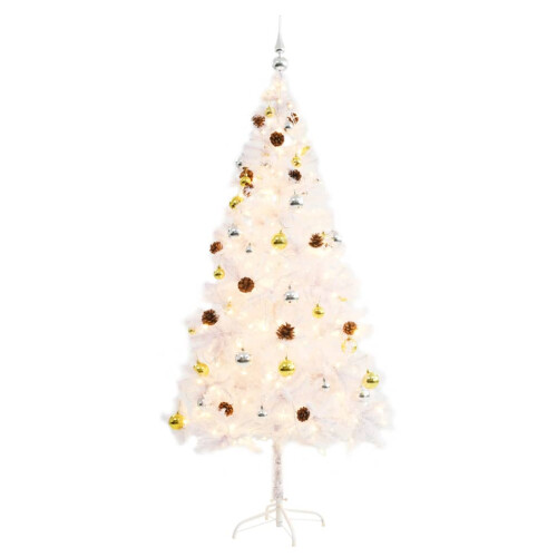 Berkfield Artificial Pre-lit Christmas Tree with Baubles White 180 cm 1