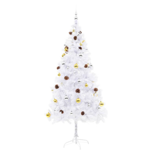 Berkfield Artificial Pre-lit Christmas Tree with Baubles White 180 cm 2