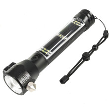 Solar Rechargeable Tactical Flashlight 500 Lumens LED with Safety Hammer Alarm Compass and USB Charging