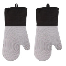 Heat Resistant Silicone Oven Mitts Set Gray, Waterproof Non‑Slip Long Gloves for Cooking Baking BBQ
