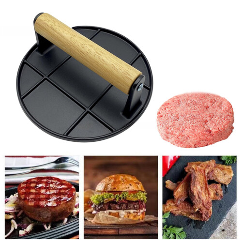 Runde Burgerpresse (16 cm Durchmesser) mit Holzgriff 1