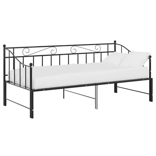 Berkfield Pull-out Sofa Bed Frame without Mattress Black Metal 90x200 cm 2