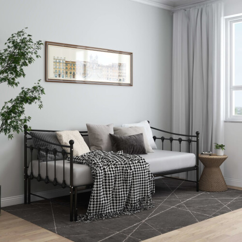 Berkfield Pull-out Sofa Bed Frame without Mattress Black Metal 90x200 cm 2