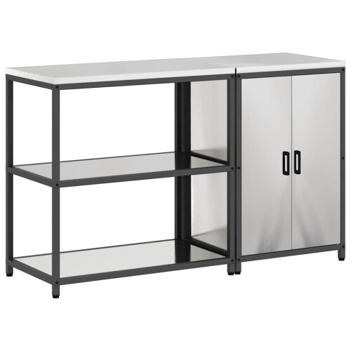Berkfield Kitchen Storage Set with Shelf 2 pcs Silver Stainless Steel 1