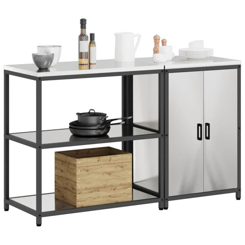 Berkfield Kitchen Storage Set with Shelf 2 pcs Silver Stainless Steel 2