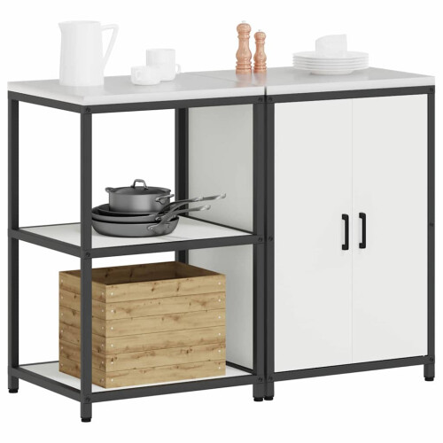 Berkfield Kitchen Storage Set with Shelf 2 pcs White Cold-rolled Steel 2
