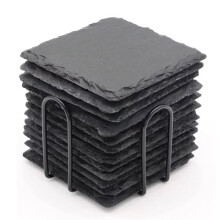 12 Stuks Leisteen Onderzetters Bulk 4 Inch Vierkante Zwarte Leisteen Steen Onderzetter Handgemaakte Drink Bar Leisteen Onderzetters met Planken