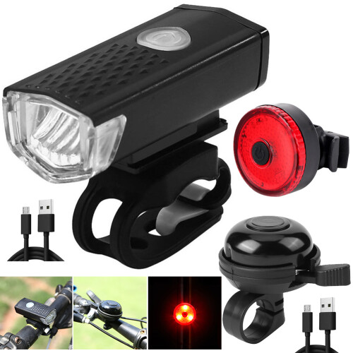 Sykkellys med LED-lys, USB-oppladbart, vanntett, frontlys og baklys 1