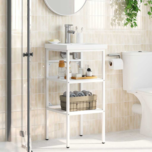 Berkfield Bathroom Washbasin Frame White 40x38x83 cm Iron 2