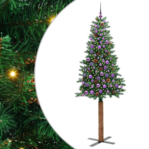 Berkfield Slim Christmas Tree Green 210 cm PVC and Solid Pine wood 1