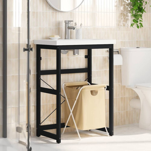 Berkfield Bathroom Washbasin Frame Black 59x38x83 cm Iron 2