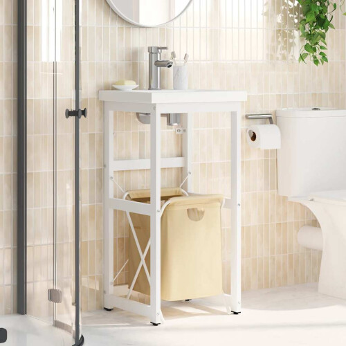 Berkfield Bathroom Washbasin Frame White 40x38x83 cm Iron 2