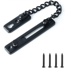 Black Stainless Steel Door Chain Lock with Spring Press Security Latch, AntiTheft Chain for Home and Hotel