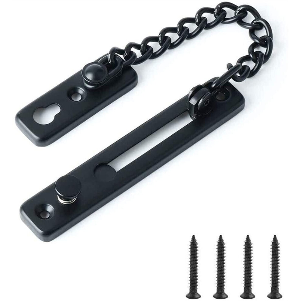 Black Stainless Steel Door Chain Lock With Spring Press Security Latch, Antitheft Chain For Home And Hotel 9045646590615