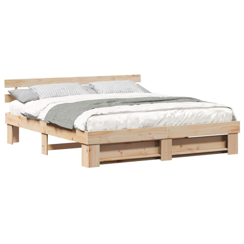 Berkfield Bed Frame with Headboard Brown 180 x 200 cm Solid Pine Wood 1