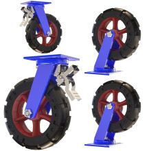 Heavy Duty 12 Inch Rubber Swivel Casters with Brake, Set of 4 Industrial Wheels with Steel Bracket and Dual Lock System