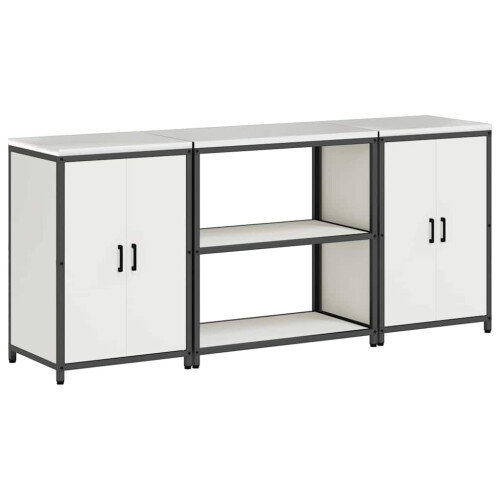 Berkfield Kitchen Storage Set with Shelf 3 pcs White Cold-rolled Steel 1
