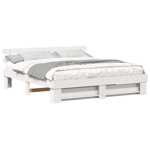 Berkfield Bed Frame with Headboard White 180 x 200 cm Solid Pine Wood 1