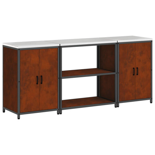 Berkfield Kitchen Storage Set with Shelf 3 pcs Rusty Weathering Steel 1