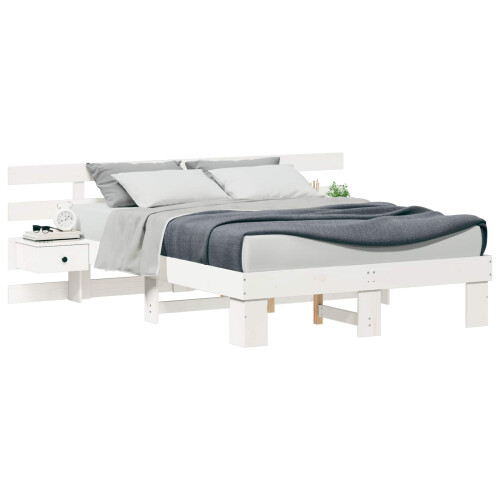 Berkfield Bed Frame with Headboard White 135 x 190 cm Solid Pine Wood 1