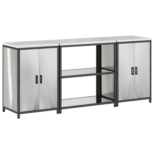 Berkfield Kitchen Storage Set with Shelf 3 pcs Silver Stainless Steel 1