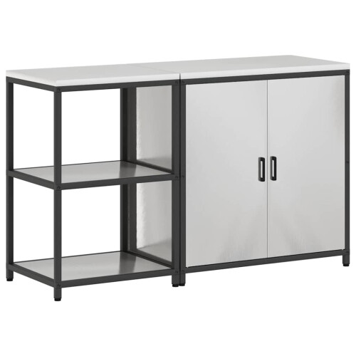 Berkfield Kitchen Storage Set with Shelf 2 pcs Silver Stainless Steel 1