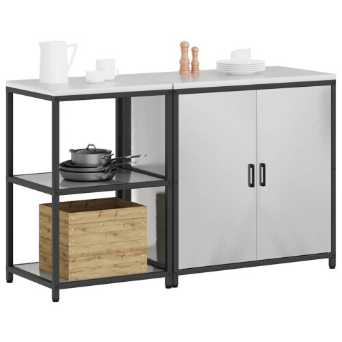 Berkfield Kitchen Storage Set with Shelf 2 pcs Silver Stainless Steel 2