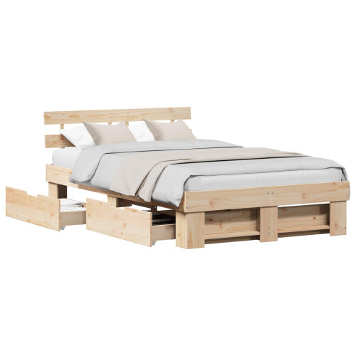 Berkfield Bed Frame with Headboard Brown 135 x 190 cm Solid Pine Wood 1