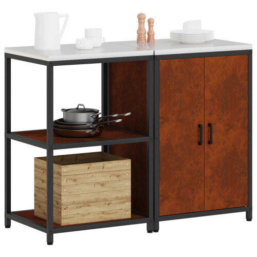 Berkfield Kitchen Storage Set with Shelf 2 pcs Rusty Weathering Steel 2