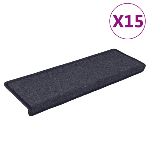 Berkfield Stair Mats 15 pcs 65x21x4 cm Dark Grey and Blue Rectangular Edge 1