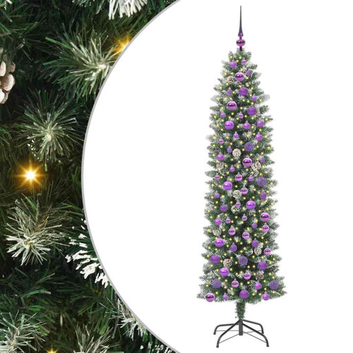 Berkfield Artificial Slim Christmas Tree Green and White 180 cm 1