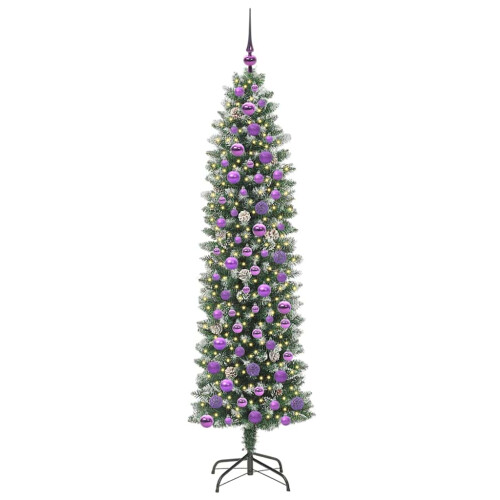 Berkfield Artificial Slim Christmas Tree Green and White 180 cm 2
