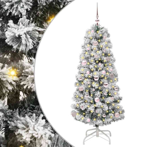 Berkfield Artificial Hinged Christmas Tree Green and White 150 cm 1