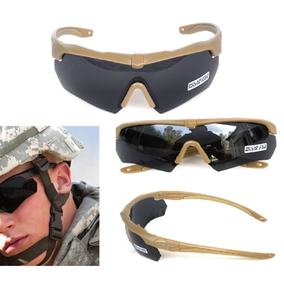 Tactical Shooting Glasses For Men Ansi Z87.1 Polarized Uv400 Tr90 Frame 3 Lens Khaki 9351714798785