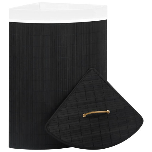 Berkfield Bamboo Corner Laundry Basket Black 60 L 2
