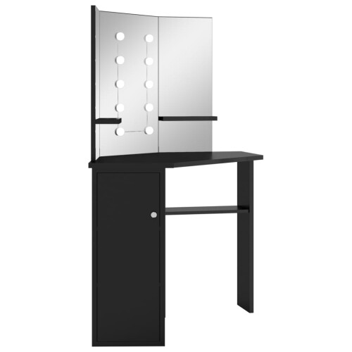 Berkfield Corner Dressing Table with LED Black 111x54x141.5 cm 2