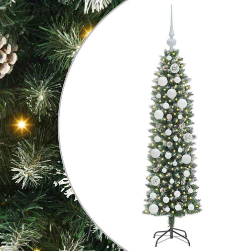 Berkfield Artificial Slim Christmas Tree Green and White 120 cm 1