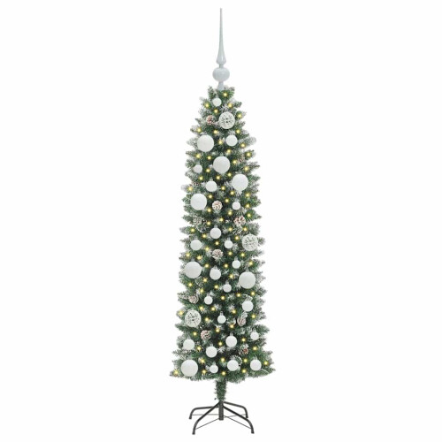 Berkfield Artificial Slim Christmas Tree Green and White 120 cm 2
