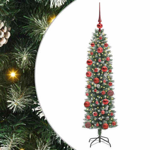 Berkfield Artificial Slim Christmas Tree Green and White 150 cm 1
