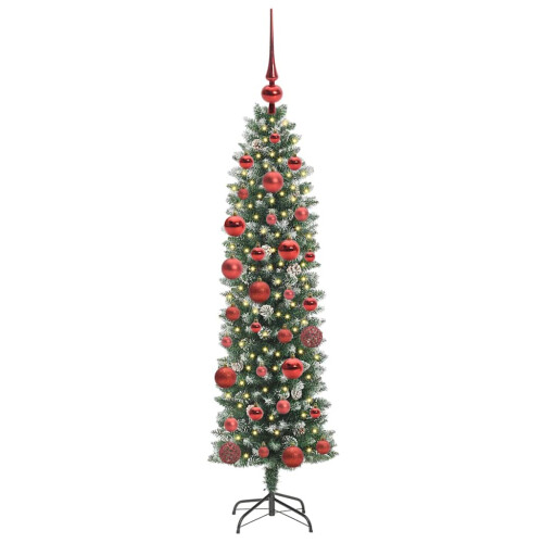 Berkfield Artificial Slim Christmas Tree Green and White 150 cm 2