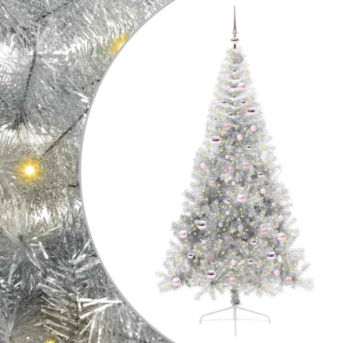 Berkfield Artificial Pre-lit Christmas Tree Silver 210 cm PET 1