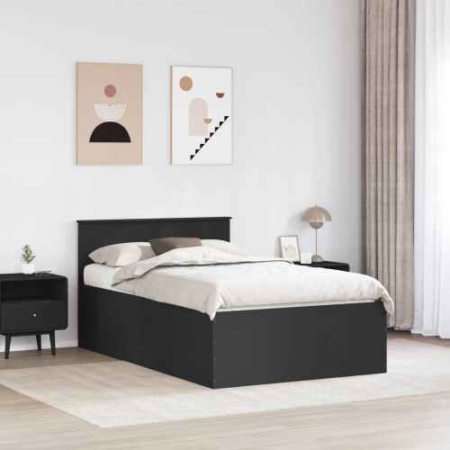Berkfield Bed Frame with Headboard Black 135 x 190 cm Engineered Wood 2