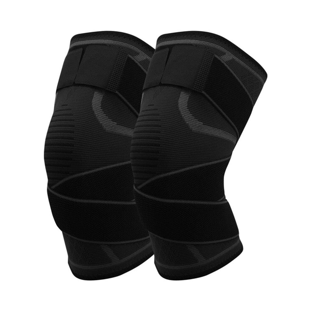 Black Knee Compression Sleeve With Removable Strap, Adjustable Knee Support Brace Xxl For Running And Sports