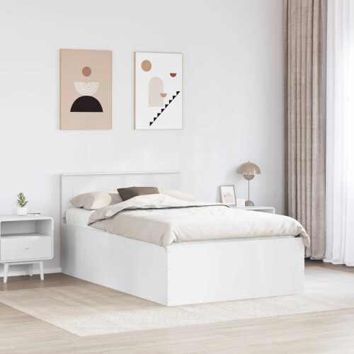 Berkfield Bed Frame with Headboard White 135 x 190 cm Engineered Wood 2