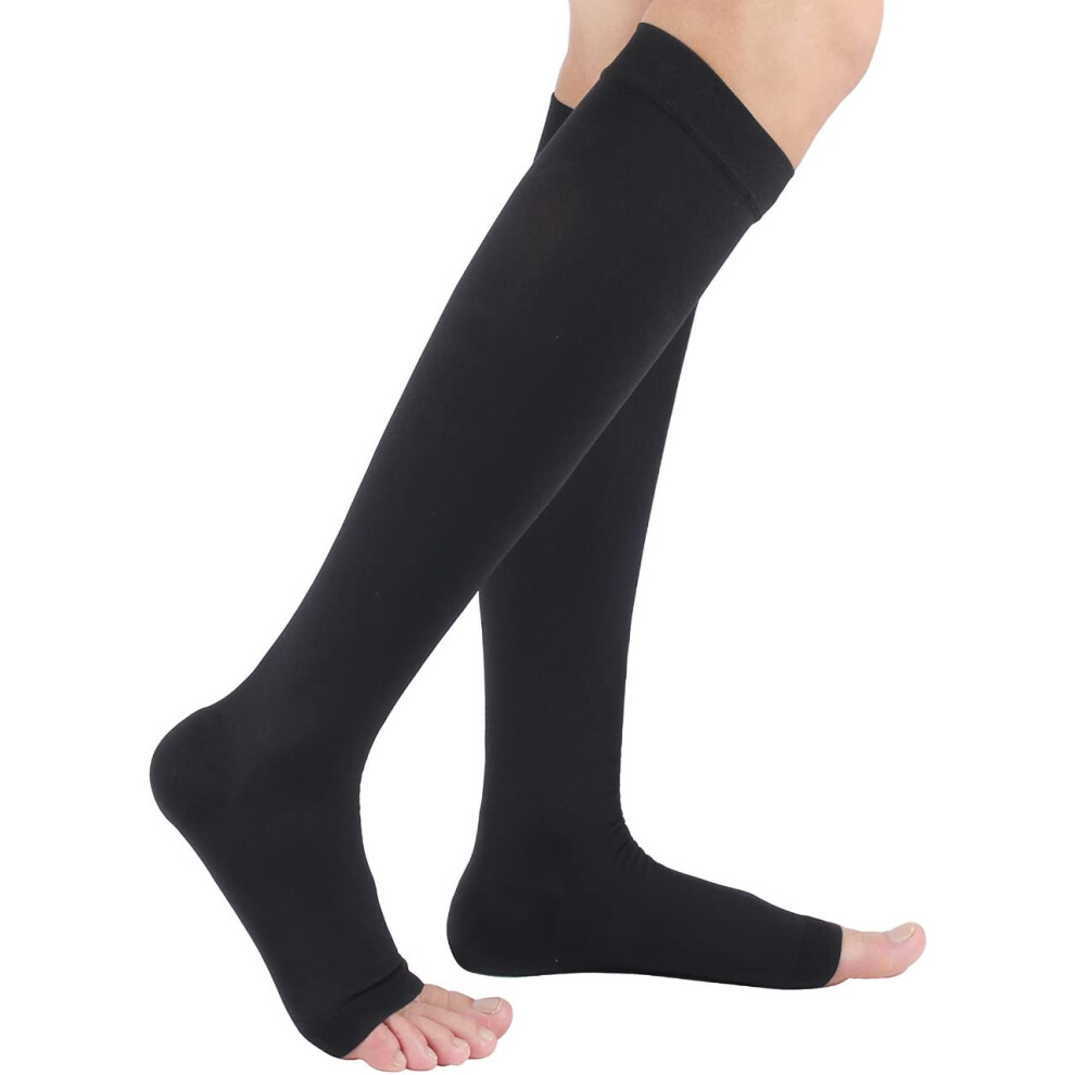 Black Open Toe Compression Socks 2030Mmhg Knee Medical Grade Stockings Xlarge For Women And Men