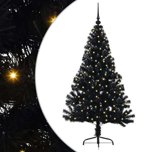 Berkfield Artificial Pre-lit Christmas Tree Black 150 cm PVC 1