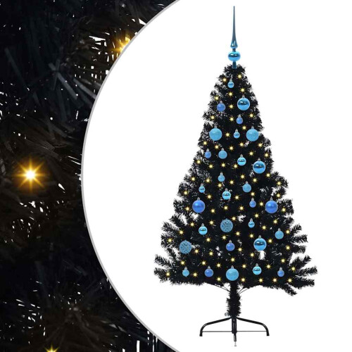 Berkfield Artificial Pre-lit Christmas Tree Black 150 cm PVC 1